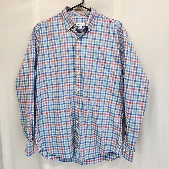 Peter Millar Men's Long-Sleeve Button-up Blue Green Plaid Shirt Size L j14 - Picture 1 of 10